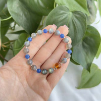 8 mm Labradorite Stone , Blue Agate & Amber Bracelet