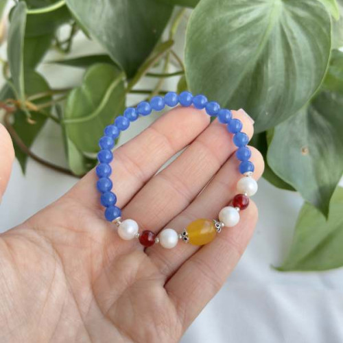 Multi Stone Bracelet , 8mm Blue Agate & Pearl  Bracelet