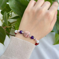 8mm Natural Red Agate , Rhodochrosite , Pearl & Amethyst Bracelet