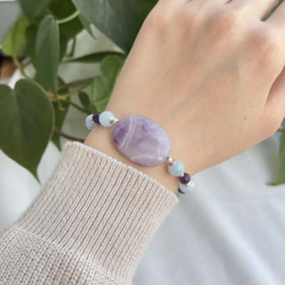 8mm Natural Aquamarine & Amethyst Stone Bracelet