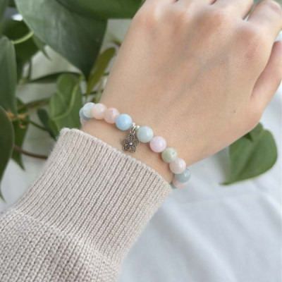 Multi Stone Bracelet , 8mm Natural Aquamarine , Morganite  Stone Bracelet