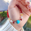 Multi Stone Bracelet , 6mm Agate , pearl , turquoise & Citrine Bracelet