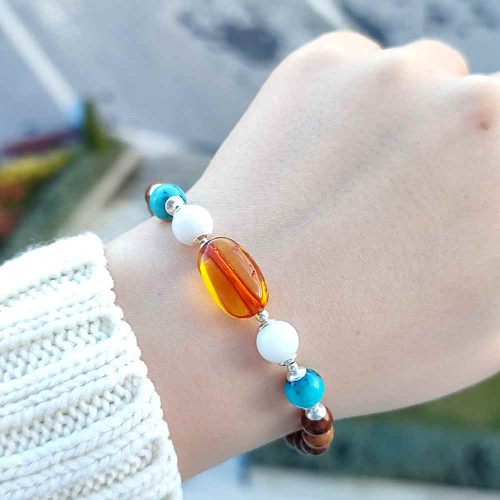 Natural Coke Wood Bracelet With turquoise , moonstone,amber Natural Coke Wood Bracelet With turquoise , moonstone,amber