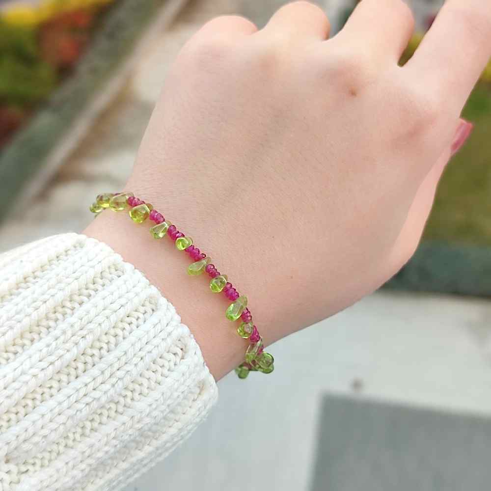 Multi Stone Bracelet , Green Perİdot , Ruby Stones Bracelet