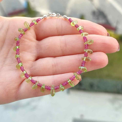 Multi Stone Bracelet , Green Perİdot , Ruby Stones Bracelet