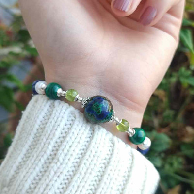 8mm Natural Lapis Lazuli  ,peridot , pearl, malachite ,azurite malachite Bracelet