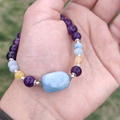 8mm Natural Aquamarine , citrine & Amethyst Stone Bracelet