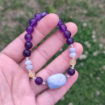 8mm Natural Aquamarine , citrine & Amethyst Stone Bracelet