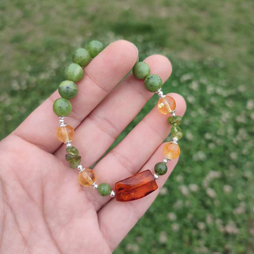 Multistone Bracelet , 8mm Canadian Jade , Peridot & citrine Stones Bracelet Multistone Bracelet , 8mm Canadian Jade , Peridot & citrine Stones Bracelet