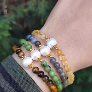 6mm Natural Amazonite & Pearl Bracelet