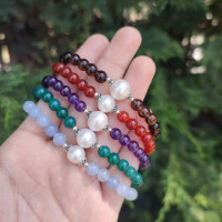 6mm Natural Amethyst & Pearl Bracelet