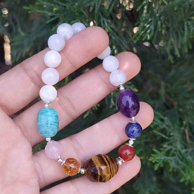 Multi Stone Bracelet , 8mm Natural Moonstone With Several Tybes Of Stones