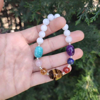 Multi Stone Bracelet , 8mm Natural Moonstone With Several Tybes Of Stones