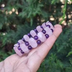 ( الجمشت ) أسورة مميزة من حجري  الروز كوارتز ( الكوارتز الوردي ) والاماتيست 6 ملم