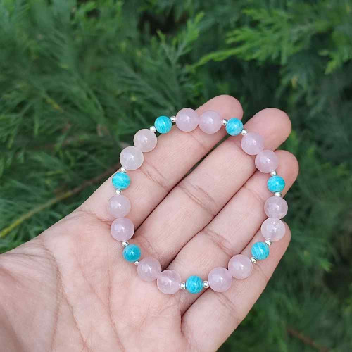 Multi Stone Bracelet , 8mm Rose Quartz & amazonite Bracelet Multi Stone Bracelet , 8mm Rose Quartz & amazonite Bracelet