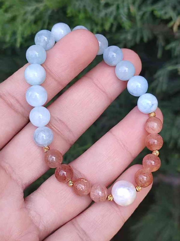 8mm Akuamarin , guneş stone Lapis Lazuli & İnci Bileklik