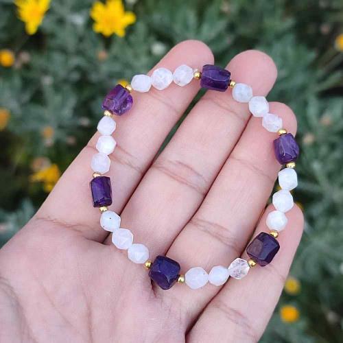 Natural Moonstone , amethyst  Bracelet