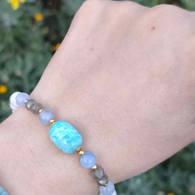 925 Sterling Silver Moonstone & Labradorite, aquamarine, amazonite  Bracelet