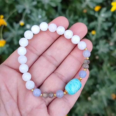 925 Sterling Silver Moonstone & Labradorite, aquamarine, amazonite  Bracelet