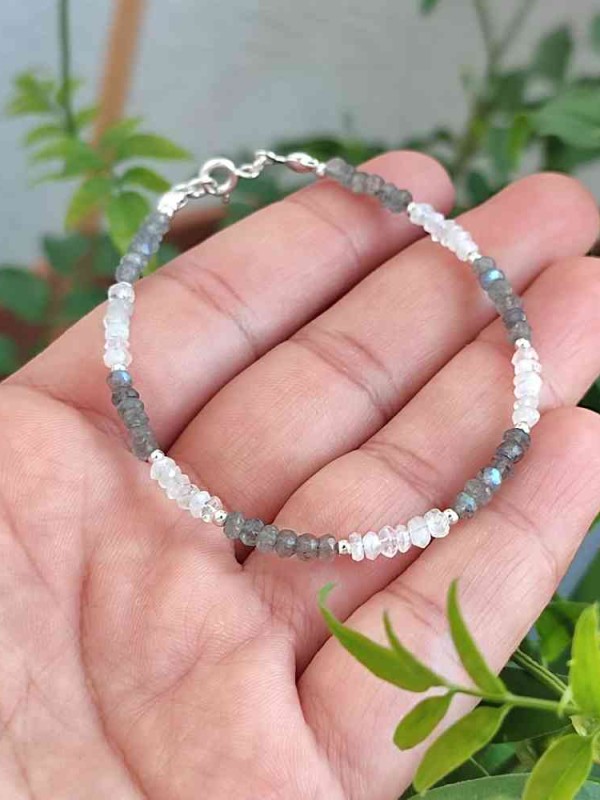 925 Ayar Gümüş Labradorit & Ay Taşı Bileklik