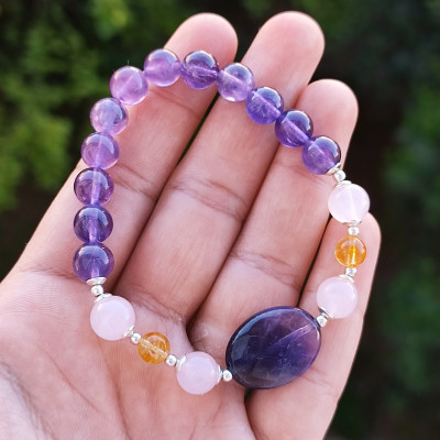 Multi Stone Bracelet , 8mm Amethyst , Rose Quartz & Citrine Bracelet