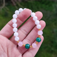8mm Aytaşı , Malakit & Pembe Kuvars Taşlari Bileklik