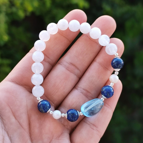 Multi Stone Bracelet , 8mm Moonstone , Lapis Lazuli & Topaz Stones Bracelet Multi Stone Bracelet , 8mm Moonstone , Lapis Lazuli & Topaz Stones Bracelet