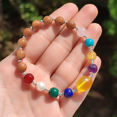 Natural Coke Wood Bracelet With Several Tybes Of Stones