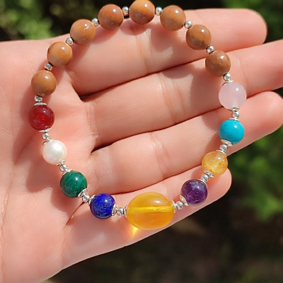 Natural Coke Wood Bracelet With Several Tybes Of Stones