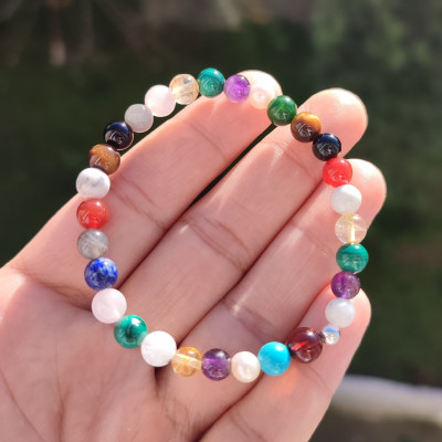Seven Chakras Bracelet , More Than 12 Kind Of Gemstone in One Bracelet 6 mm