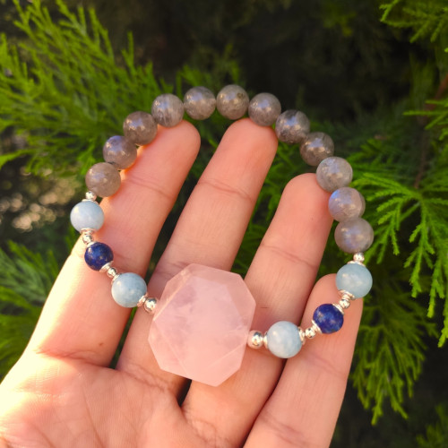 Multi Stone Bracelet , 8mm Labradorite , Aquamarine , Lapis Lazuli & Rose Quartz Stones Bracelet Multi Stone Bracelet , 8mm Labradorite , Aquamarine , Lapis Lazuli & Rose Quartz Stones Bracelet