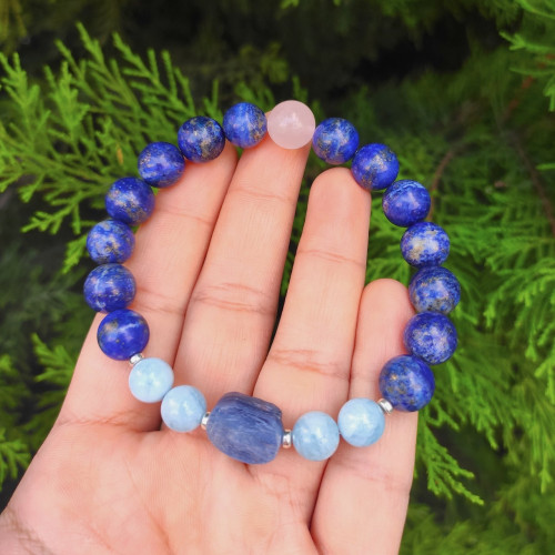 8mm Lapis Lazuli , Akuamarin & Kiyanit Taşlari Bileklik