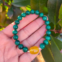 8mm Natural Malachite Stone & Amber Bracelet