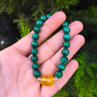 8mm Natural Malachite Stone & Amber Bracelet