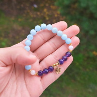8mm Natural Aquamarine , Moonstone & Amethyst Stone Bracelet