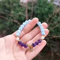 8mm Natural Aquamarine , Moonstone & Amethyst Stone Bracelet