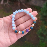8mm Akuamarin , Apatit , İnci & Ametist Taşlari Bileklik