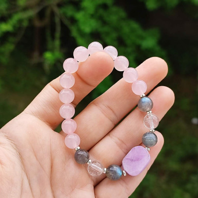 Multi Stone Bracelet , 8mm Rose Quartz , Labradorite , Crystal Quartz & Kunzite Bracelet