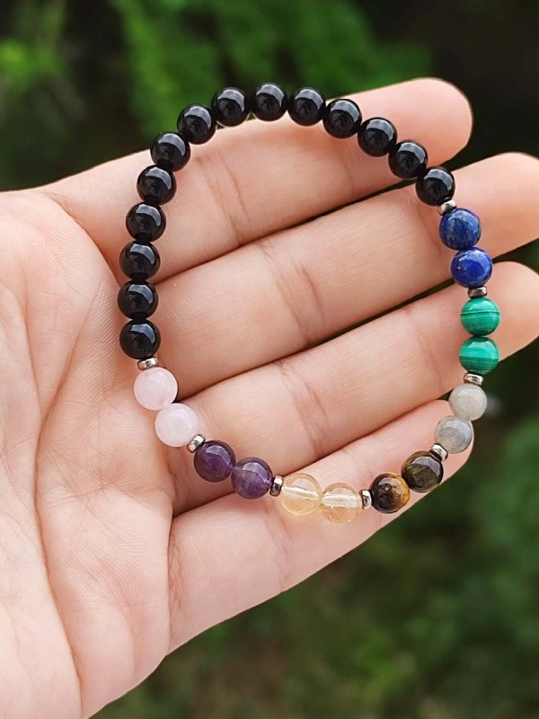 Multi Stone Bracelet , 6mm Black Onyx With Several Tybes Of Stones Multi Stone Bracelet , 6mm Black Onyx With Several Tybes Of Stones