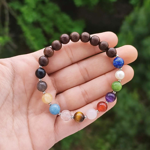 Natural Wenge Wood Bracelet With Several Tybes Of Stones Natural Wenge Wood Bracelet With Several Tybes Of Stones