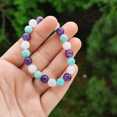 Multi Stone Bracelet , 8mm Amethyst , Amazonite & Moonstone Bracelet