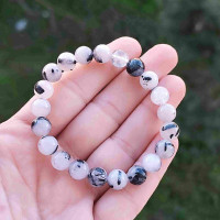 8mm Natural Black Rutilated Quartz Stone Bracelet