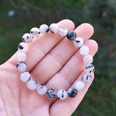 8mm Natural Black Rutilated Quartz Stone Bracelet