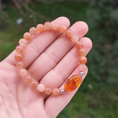 8mm Sun stone & Amber Bracelet