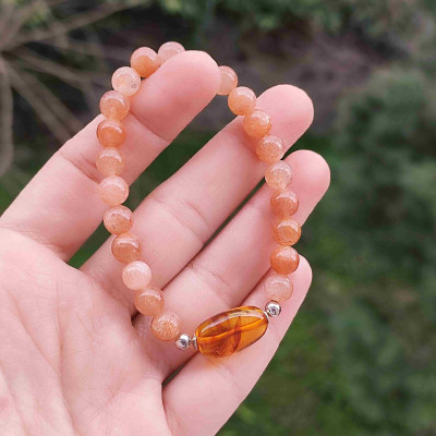 8mm Sun stone & Amber Bracelet