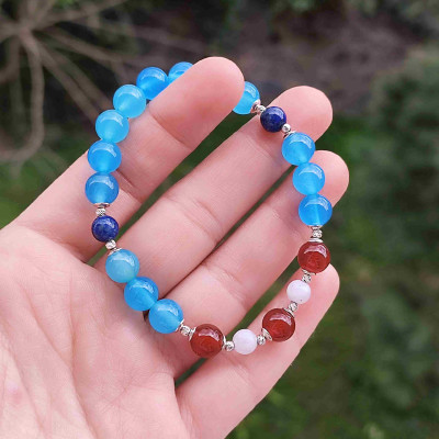 Multi Stone Bracelet , 8mm Blue Agate , Lapis Lazuli , Pearl & Red Agate Bracelet