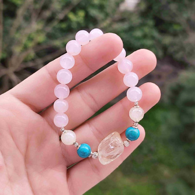 Multi Stone Bracelet , 8mm Rose Quartz , Turquoise , Moonstone & Citrine Stones Bracelet