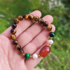 Multi Stone Bracelet , 8mm Natural Tiger Eye , Pearl & Red Agate Bracelet