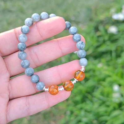 7mm Cat's eye & Amber Stone Bracelet