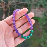 8mm Natural Malachite & Amethyst  Stones Bracelet
